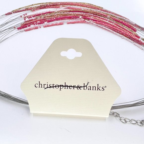 NWT - CJ & Banks - Coral & Pink Seed Bead Layered Silver Tone 18” Wire Necklace - Picture 7 of 9
